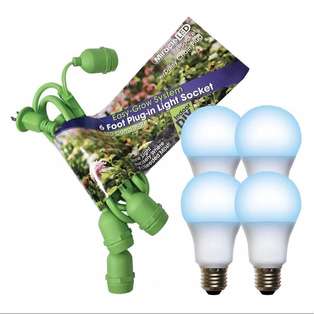 COPY 3- MIRACLE LED Grow Light Cord System 4 Socket 4 Bulbs Included-Linkable